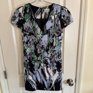 NWT Milly 'Chloe' Painted Floral Watercolor Shear V Neck Dress Sz 4
